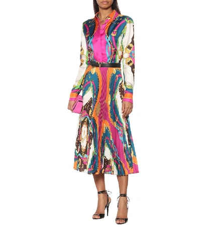 Shop Versace Pleated Maxi Skirt In Multicoloured