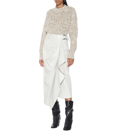 Shop Isabel Marant Fiova Leather Midi Skirt In White