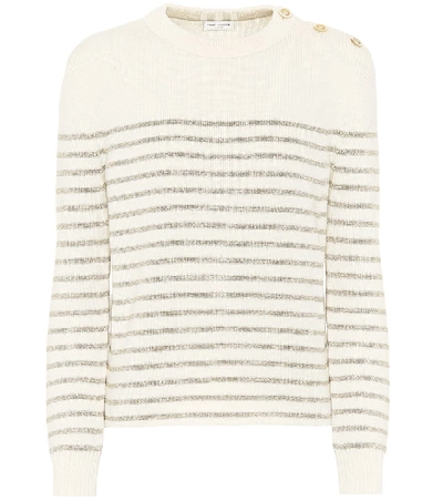 Shop Saint Laurent Metallic-striped Sweater In Neutrals