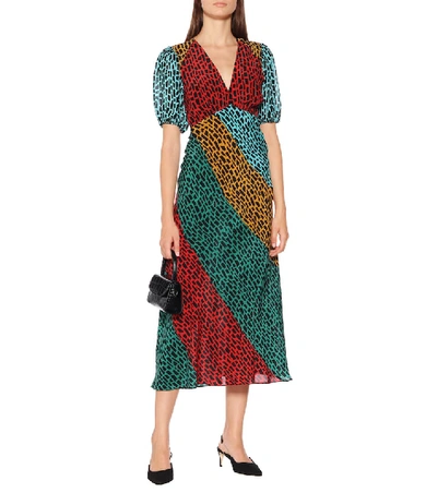 Shop Rixo London Amber Printed Silk Midi Dress In Multicoloured