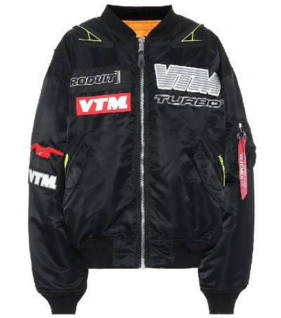 Shop Vetements Appliquéd Nylon Bomber Jacket In Black
