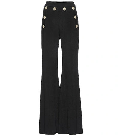 Shop Balmain High-rise Flared Knit Pants In Black