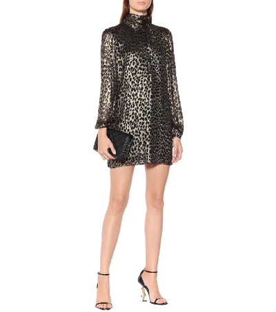 Shop Saint Laurent Leopard-brocade Minidress In Gold