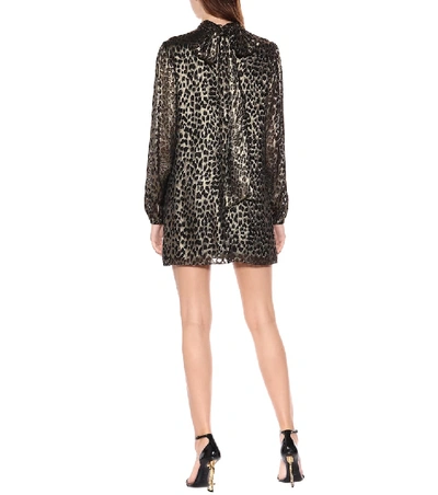 Shop Saint Laurent Leopard-brocade Minidress In Gold