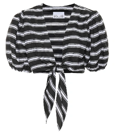 Shop Lisa Marie Fernandez Striped Linen-blend Cropped Blouse In Black