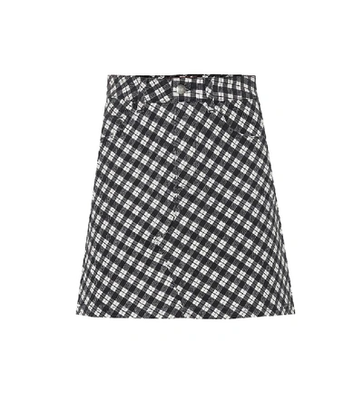 Shop Alexa Chung Checked Stretch Cotton Miniskirt In Black