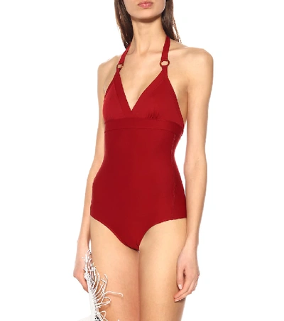 Shop Max Mara Valdai Halter One-piece Swimsuit In Red