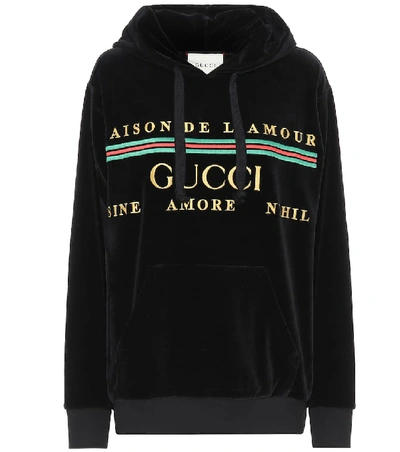 Shop Gucci Logo Cotton-blend Chenille Hoodie In Black