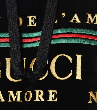 Shop Gucci Logo Cotton-blend Chenille Hoodie In Black