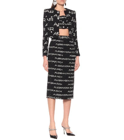 Shop Alessandra Rich Sequined Tweed Cropped Jacket In Black