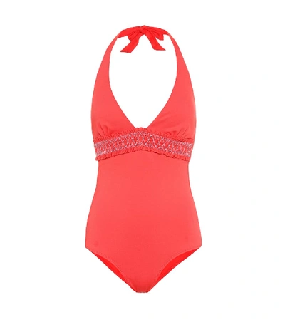 Shop Heidi Klein Sofia Smocked Swimsuit In Red