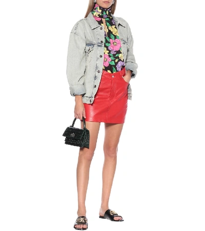 Shop Balenciaga High-rise Leather Miniskirt In Red