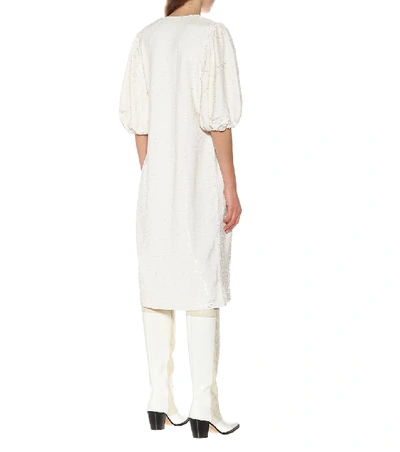 Shop Ganni Sequined Wrap Midi Dress In White