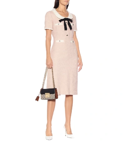 Shop Gucci Cotton-blend Tweed Midi Dress In Pink