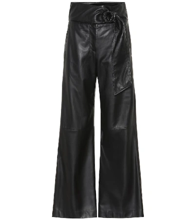 Shop Brunello Cucinelli High-rise Leather Wide-leg Pants In Black