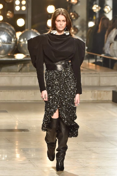Shop Isabel Marant Calliandra Sequined Midi Skirt In Black