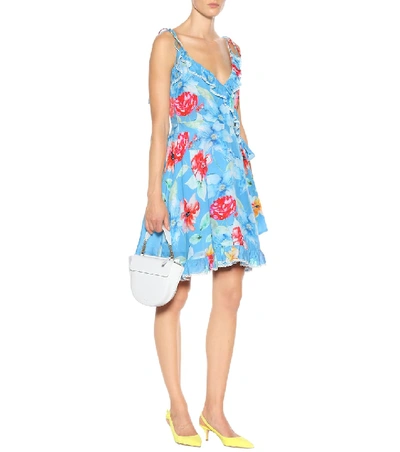 Shop Athena Procopiou In Bloom Silk Minidress In Blue