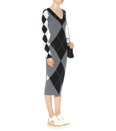 Shop Stella Mccartney Argyle Wool-blend Dress In Grey