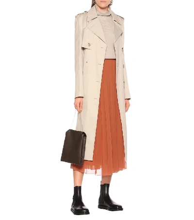 Shop The Row Magda Crêpe Pleated Midi Skirt In Brown