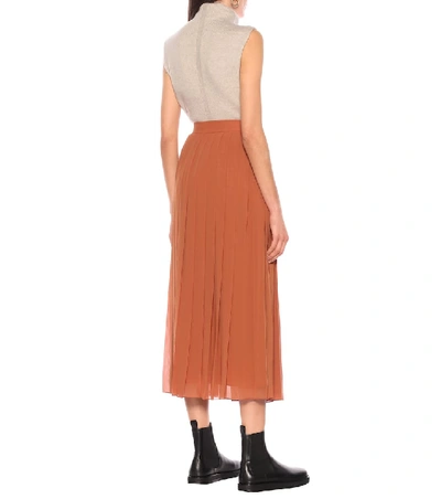 Shop The Row Magda Crêpe Pleated Midi Skirt In Brown