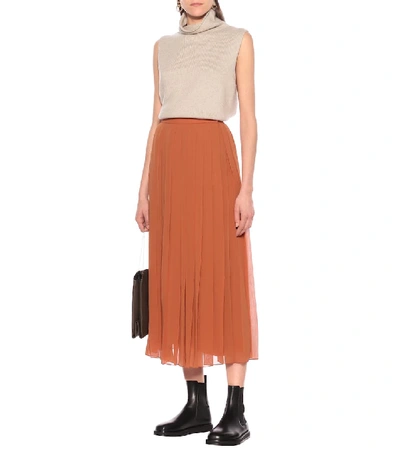 Shop The Row Magda Crêpe Pleated Midi Skirt In Brown