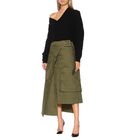 Shop Jacquemus La Jupe Thika Cotton Midi Skirt In Green