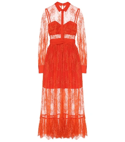 Shop Self-portrait Lace Midi Dress In Red