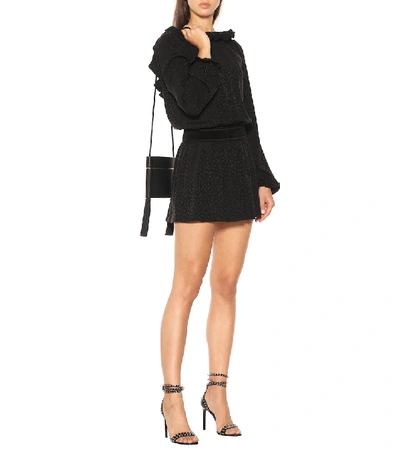 Shop Saint Laurent Long-sleeved Silk Minidress In Black