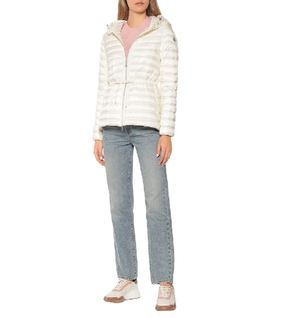 Moncler Raie Horizontal Drawstring Puffer Coat In White