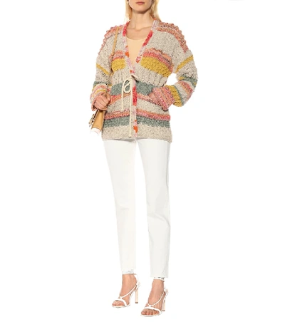 Shop Etro Jacquard Cotton And Linen Cardigan In Beige