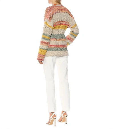 Shop Etro Jacquard Cotton And Linen Cardigan In Beige