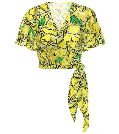 Shop Diane Von Furstenberg Hailey Printed Cotton And Silk Top In Yellow