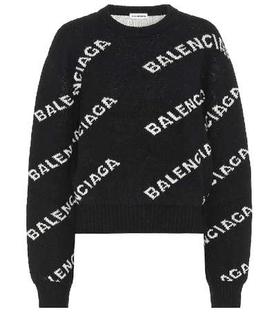 Shop Balenciaga Logo Intarsia Wool Sweater In Black