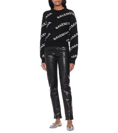 Shop Balenciaga Logo Intarsia Wool Sweater In Black