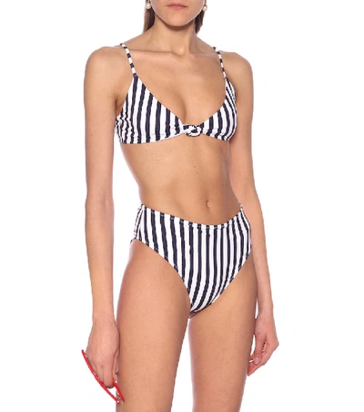 Shop Caroline Constas Marta Striped Bikini Top In Blue