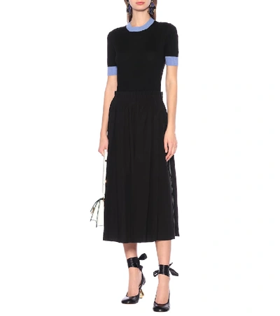 Shop Marni High-rise Cotton Midi Skirt In Black