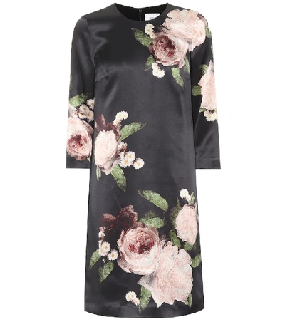 Shop Erdem Emma Floral-printed Silk Dress In Black