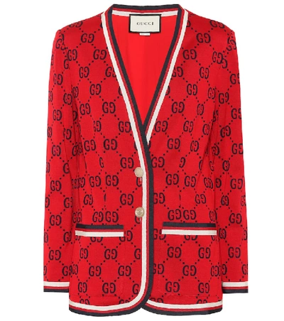 Shop Gucci Intarsia Cotton Cardigan In Red