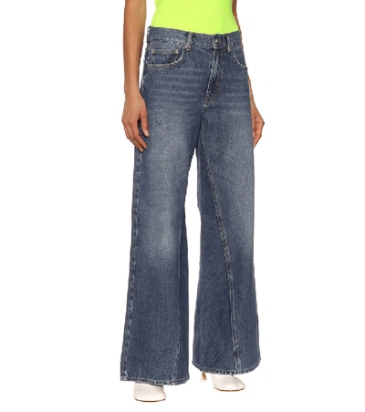 Shop Ganni Mid-rise Wide-leg Jeans In Blue