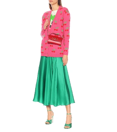 Shop Gucci Gg Cherry Jacquard Wool Cardigan In Pink