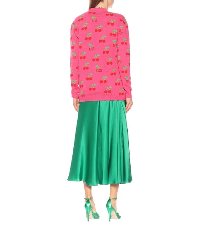 Shop Gucci Gg Cherry Jacquard Wool Cardigan In Pink