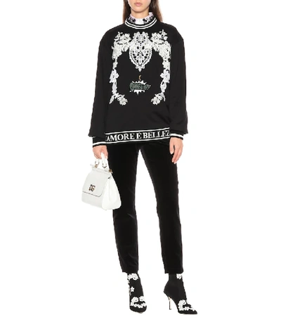 Shop Dolce & Gabbana Embroidered Cotton Sweatshirt In Black