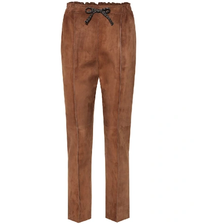 Shop Fendi Suede Pants In Brown