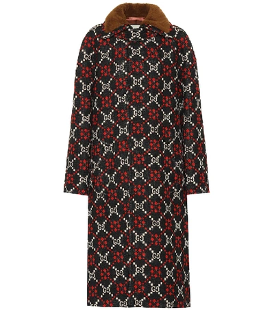 Shop Gucci Gg Diamond Wool Cape Coat In Black