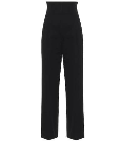 Shop Alaïa High-rise Cotton Straight Pants In Black