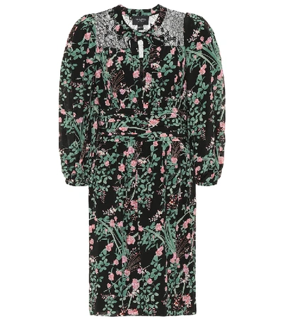 Shop Giambattista Valli Floral Silk Crêpe De Chine Dress In Black