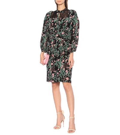 Shop Giambattista Valli Floral Silk Crêpe De Chine Dress In Black