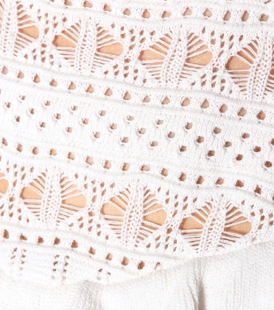 Shop Self-portrait Lace Cotton Knit Top In White