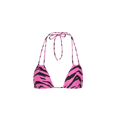 Shop Saint Laurent Zebra-print Bikini Top In Pink