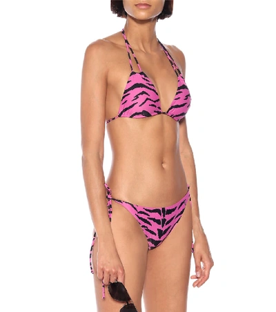 Shop Saint Laurent Zebra-print Bikini Top In Pink